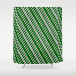 [ Thumbnail: Dark Grey & Dark Green Colored Lines/Stripes Pattern Shower Curtain ]
