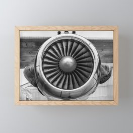 Vintage Airplane Turbine Engine Black and White Photography / black and white photographs Framed Mini Art Print