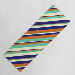 [ Thumbnail: Midnight Blue, Chocolate, Aquamarine & Light Yellow Colored Pattern of Stripes Yoga Mat ]