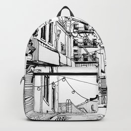 Concrete Jungle (BW) Backpack | Drawing, Chinatown, Lines, Ink Pen, Newyork, Noir, Street, City, Ink, Urban 