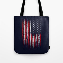 Red and White U.S. Flag Navy Ink Tote Bag