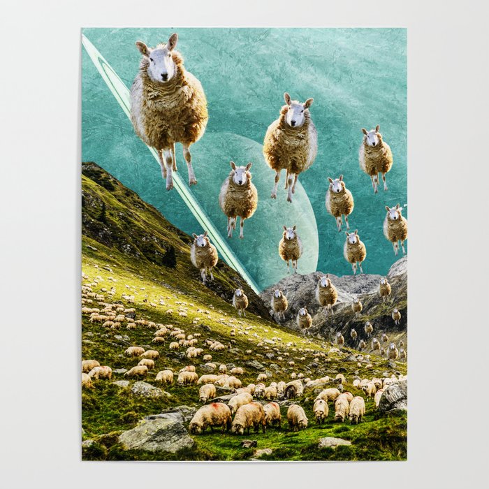 The Flying Sheep - Collage Artwork Poster