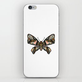 Colorful Butterfly with colored ornament. Hand drawn linocut illustration iPhone Skin