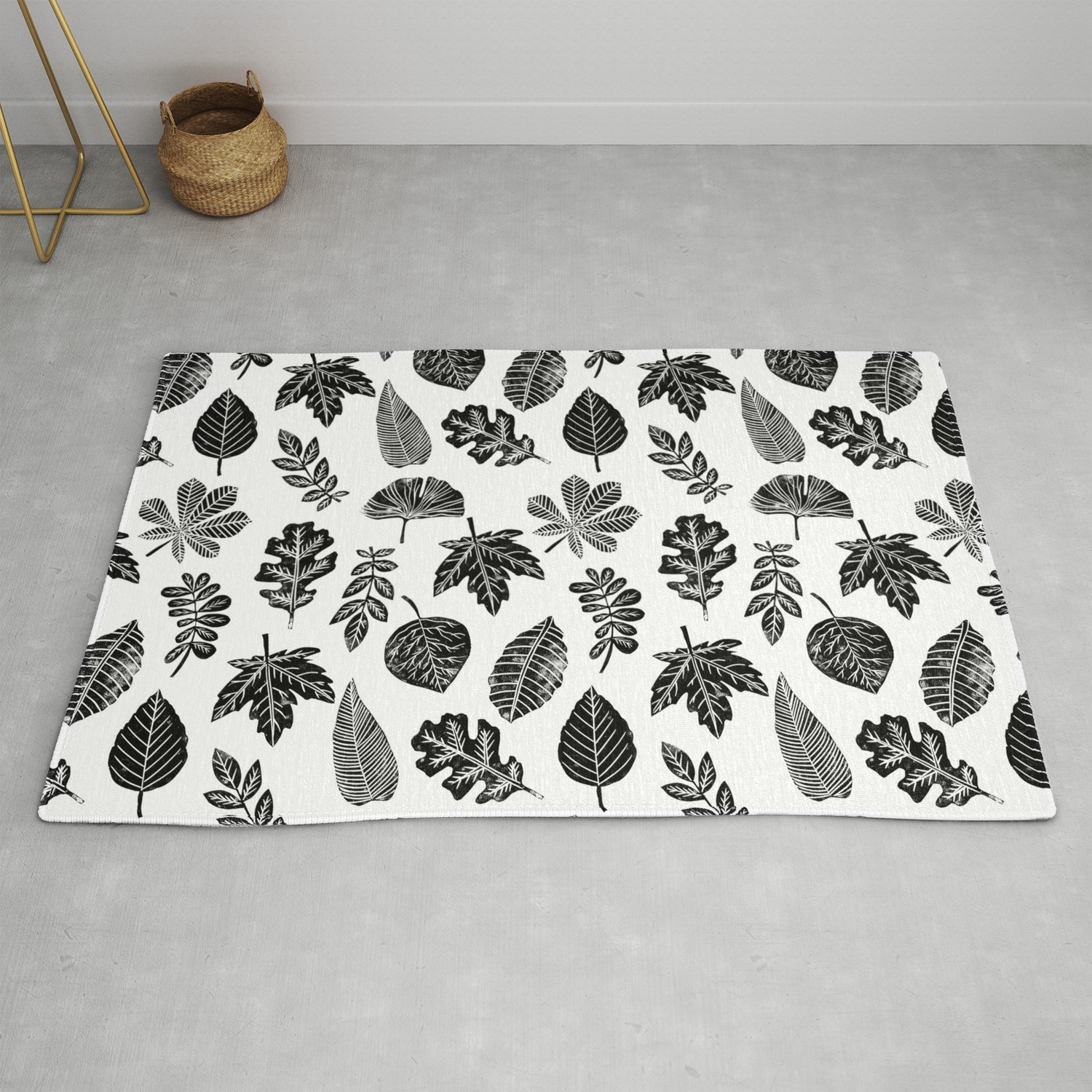 Linocut Leaves Fall Autumn Lino Printmaking Black And White Decor