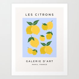 Les Citrons | 03 - Lemon Print Yellow And Blue Fruit Art Kitchen Print Citrus Art Print