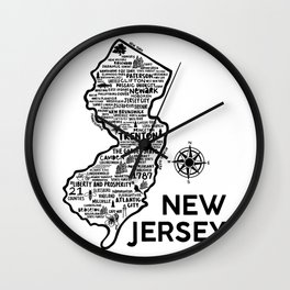 New Jersey Map  Wall Clock | Black And White, Newjerseydecor, Newark, Camden, Jerseyshore, Atlanticcity, Mapart, Graphicdesign, Jersey, Jerseycity 