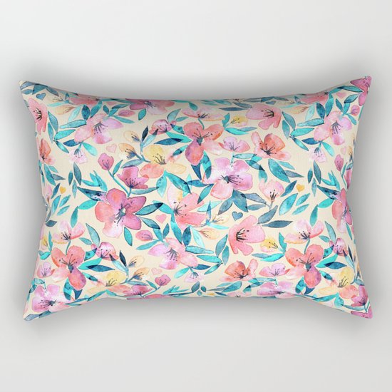 Peach Spring Floral in Watercolors Rectangular Pillow