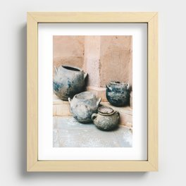 Pottery in earth tones | Ourika Marrakech Morocco | Still life photography Recessed Framed Print