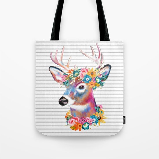 Floral Deer Tote Bag