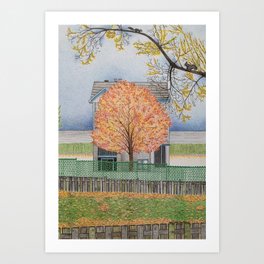 Autumn landscape drawing in colored pencil Art Print