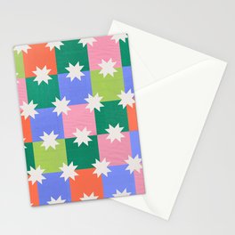 Checkered holiday pattern with stars Stationery Card