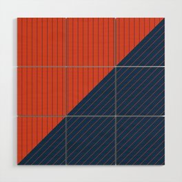 Elegant Pinstripes and Triangles Blue Orange Wood Wall Art