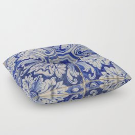 Blue & White Mediterranean Vintage Floral Pattern Floor Pillow