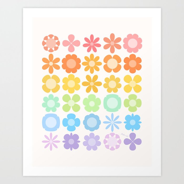 Rainbow Daisy Flowers Art Print