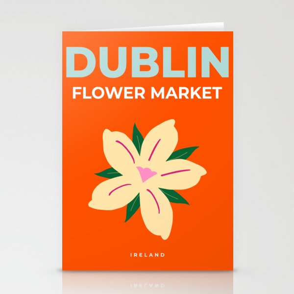 Flower Market Dublin Retro Travel Print Floral Art Orange Preppy Aesthetic Modern Vintage Stationery Cards
