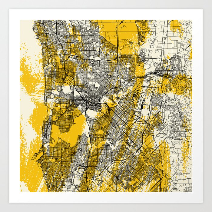 Australia, Perth Map Aesthetic City Map Art Print by Lonely Cartographer Society6