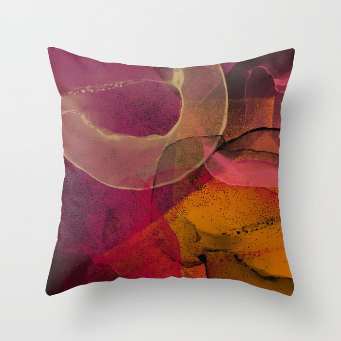 Mauve and Gold Alcohol Ink Abstract Throw Pillow