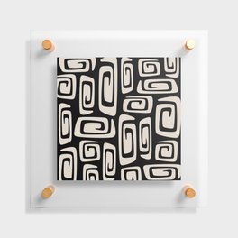 Mid Century Modern Cosmic Abstract 527 Black and Linen White Floating Acrylic Print