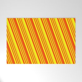 [ Thumbnail: Red & Yellow Colored Lined Pattern Welcome Mat ]