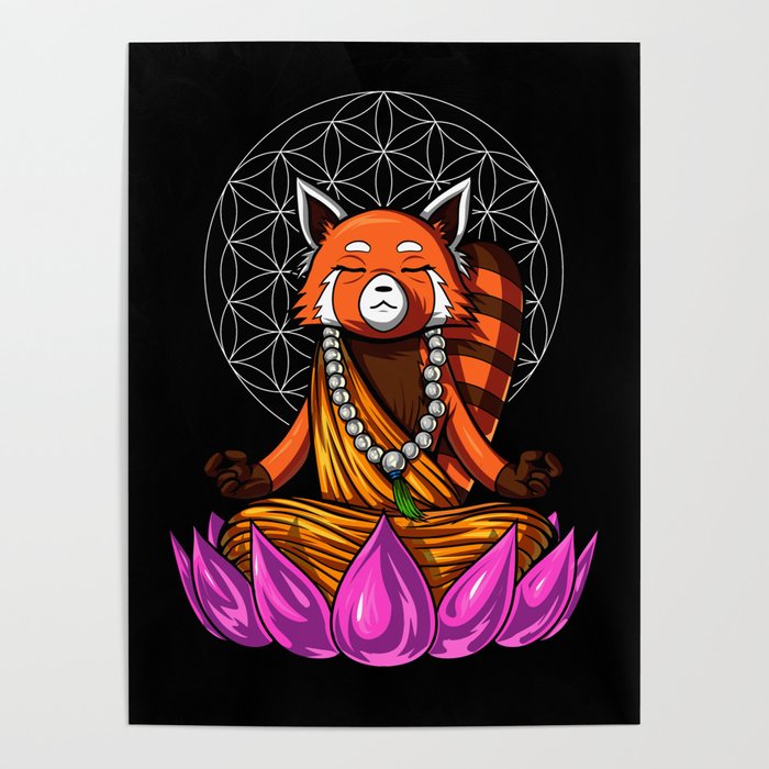 Red Panda Bear Zen Yoga Meditation Poster