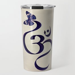 OM symbol and Butterfly - watercolor Travel Mug