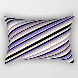 [ Thumbnail: Black, Slate Blue, Tan, and Mint Cream Colored Stripes Pattern Rectangular Pillow ]
