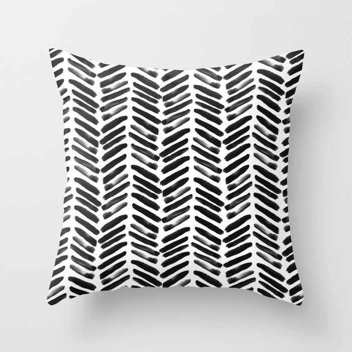 Simple black and white handrawn chevron horizontal Throw Pillow