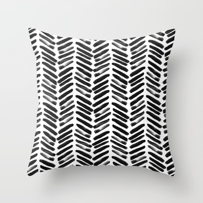 Simple black and white handrawn chevron - horizontal Throw Pillow