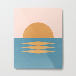 Sunrise Geometric - Midcentury Style Metal Print | Summer, Coastal, Graphicdesign, Seascape, Scenery, Landscape, Ocean, Midcentury, Pink, Abstract 