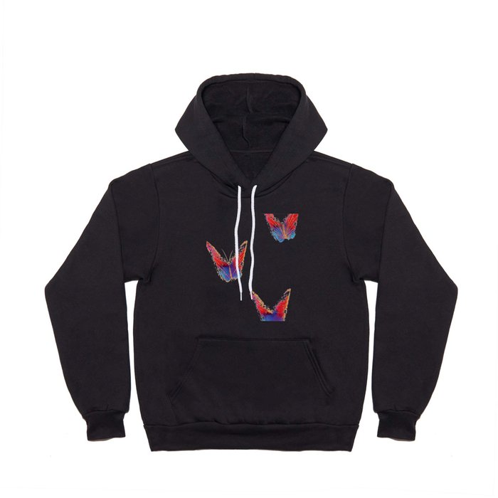 Three abstract red and blue butterflies with copper effect Hoody