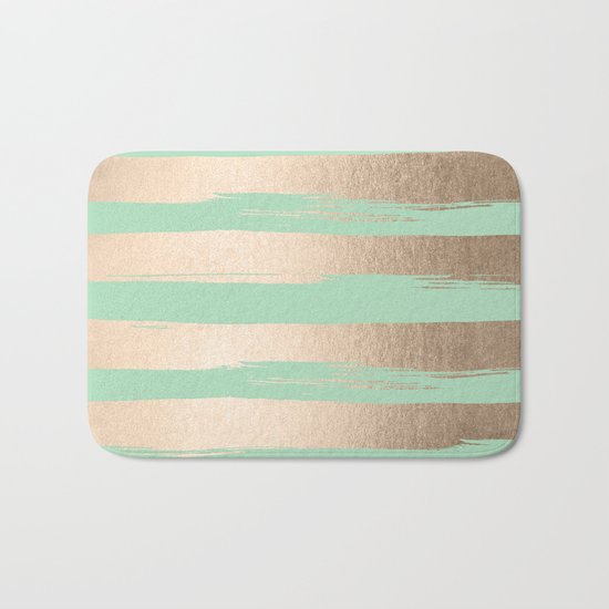 Painted Stripes Gold Tropical Ocean Green Bath Mat