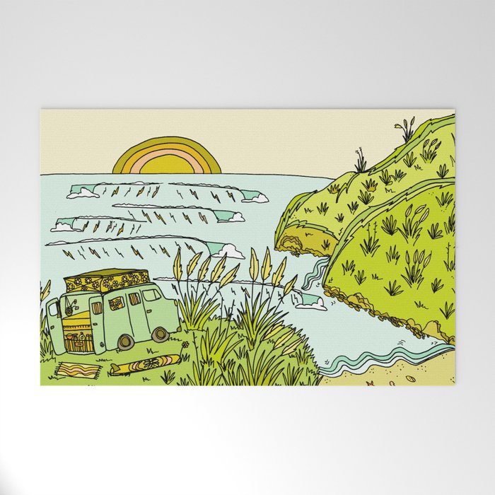 home is where you park it // wandering in new zealand // retro surf art by surfy birdy Welcome Mat