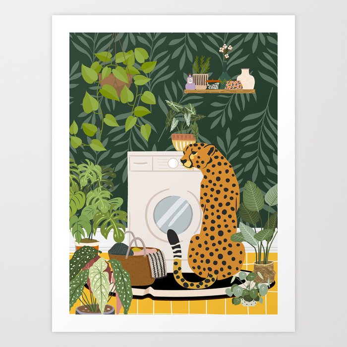 Cheetah in Tropical Laundry Room Art Print