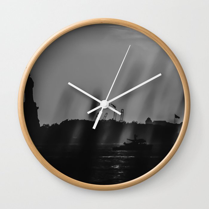 The Statue of Liberty at sunset in New York City black and white Wall Clock
