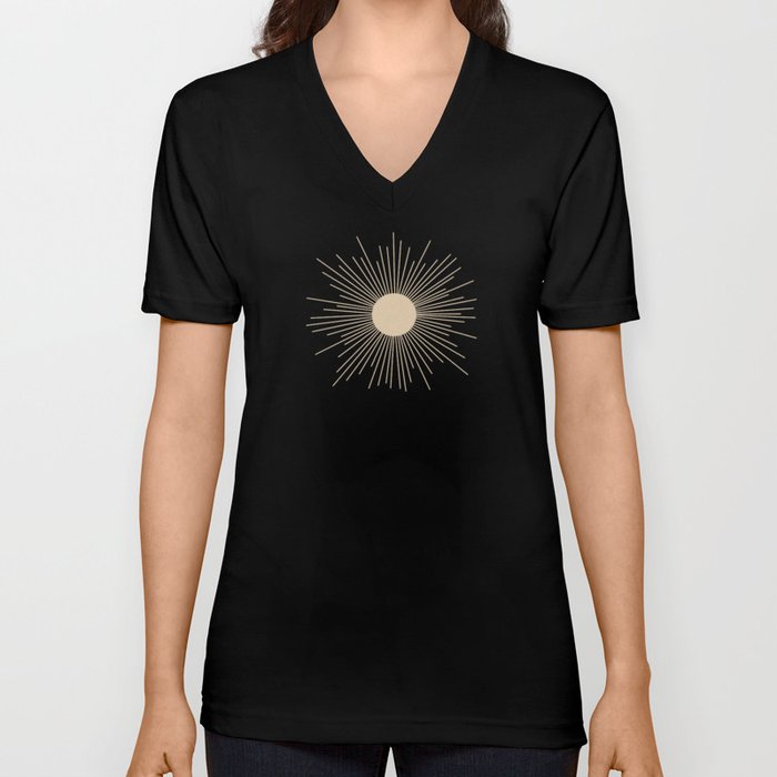 Mid-Century Modern Sunburst II - Minimalist Sun in Mid Mod Beige and Olive Green V Neck T Shirt