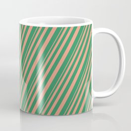[ Thumbnail: Dark Salmon & Sea Green Colored Pattern of Stripes Coffee Mug ]