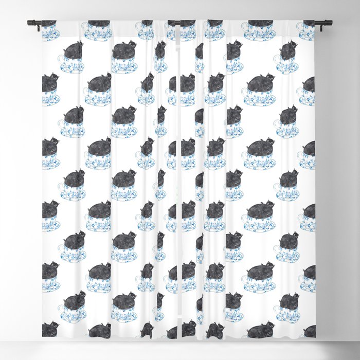 Cat in cup coffee tea Painting Blackout Curtain