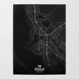 Oulu, Finland - Dark City Map Poster