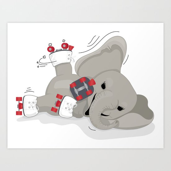Elephant on skates Art Print