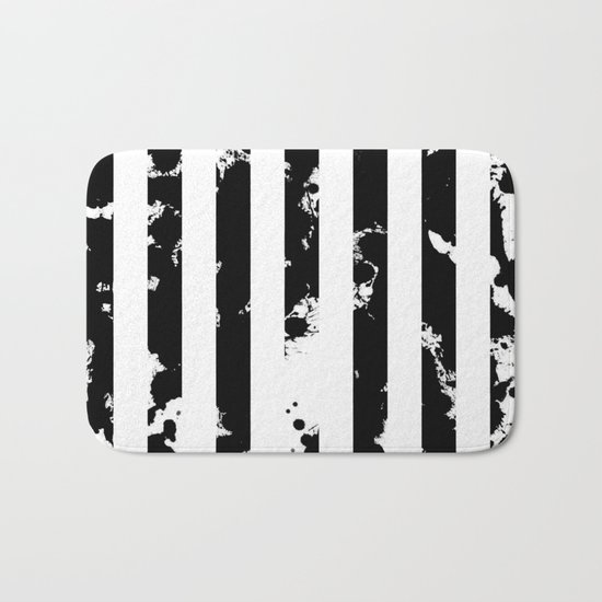 Splatter Bars - Black ink, black paint splats in a stripey stripy pattern Bath Mat
