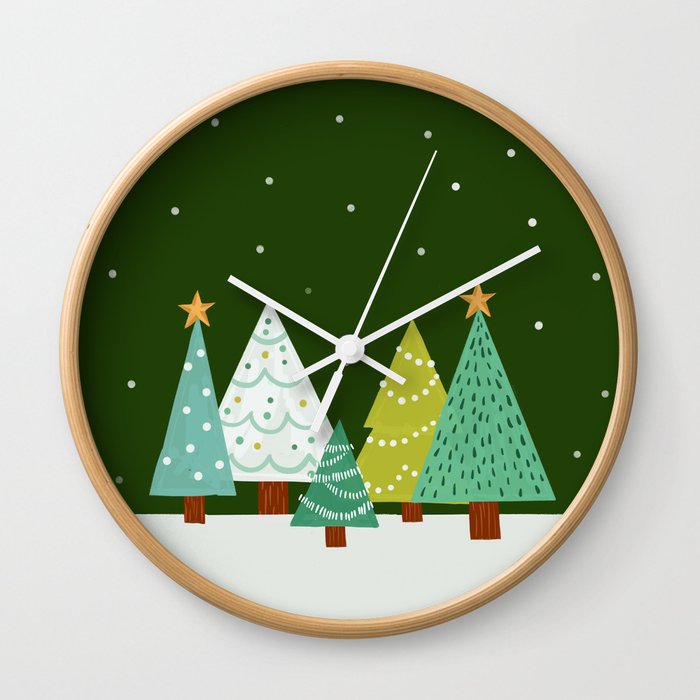 Holly Jolly Christmas Trees - Green Wall Clock