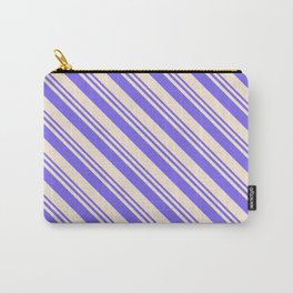 [ Thumbnail: Medium Slate Blue and Beige Colored Lines/Stripes Pattern Carry-All Pouch ]
