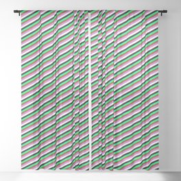 [ Thumbnail: Eye-catching Green, Brown, Orchid, White, and Black Colored Lines Pattern Sheer Curtain ]