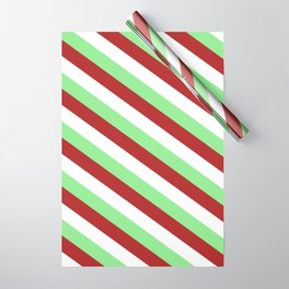 [ Thumbnail: Light Green, Red, and White Colored Pattern of Stripes Wrapping Paper ]