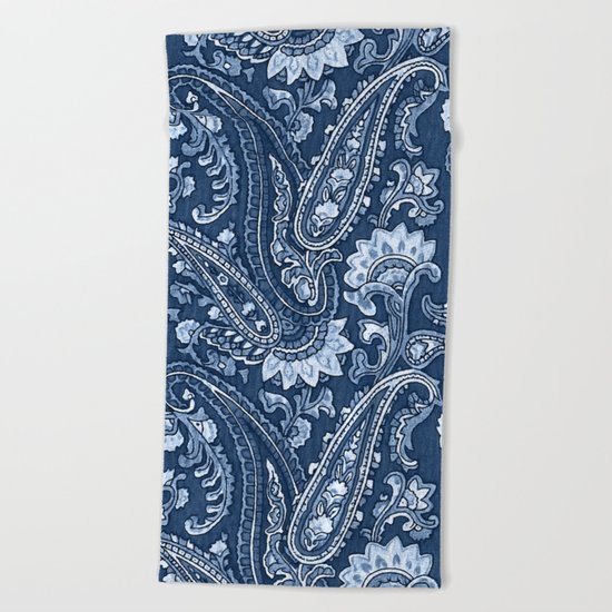 Blue indigo paisley Beach Towel