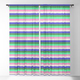 [ Thumbnail: Dark Green, Green, Hot Pink, Beige, and Blue Colored Pattern of Stripes Sheer Curtain ]