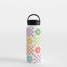 Colorful Flowers Double Checker Water Bottle