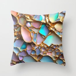 Trendy Opal Holographic Gold Stone Collection Throw Pillow