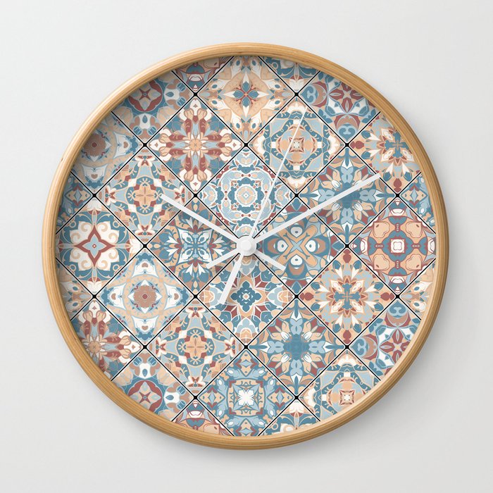 Mediterranean Decorative Tile Print IX Wall Clock