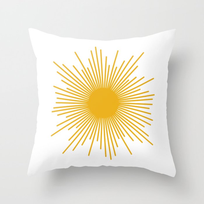 Mid Century Modern Sunburst Sun in Mustard and White Throw Pillow
